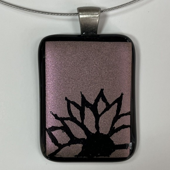 Dusty Rose Colored Fused Glass Sunflower Necklace - Picture 1 of 10